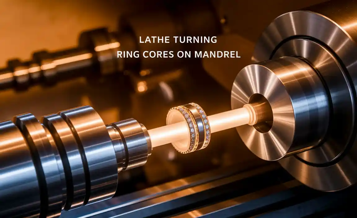 Lathe Turning Ring Cores on Mandrel