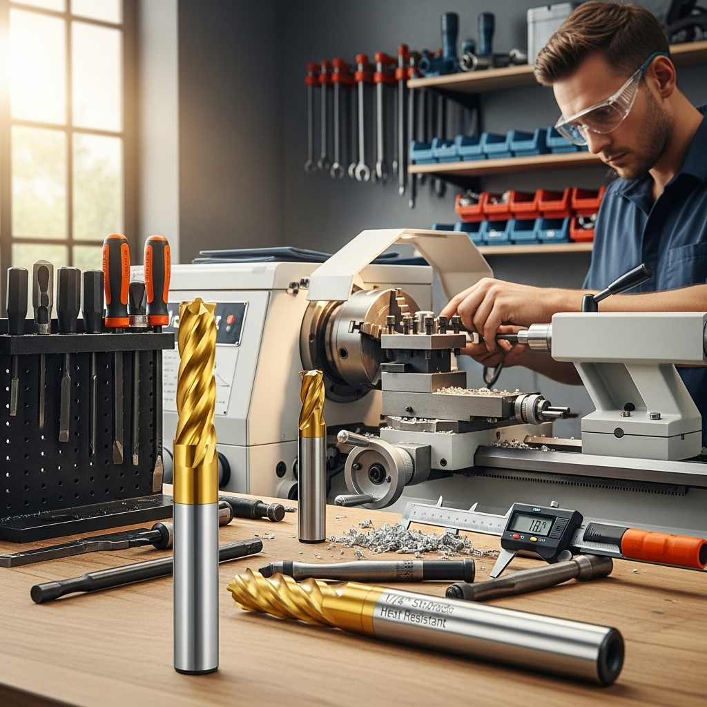 Generate an eye-catching, high-quality featured image prompt for a blog post about: Carbide End Mill