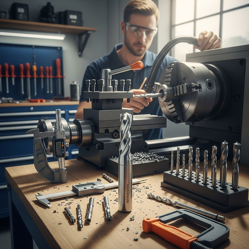 Generate an eye-catching, high-quality featured image prompt for a blog post about: Carbide End Mill