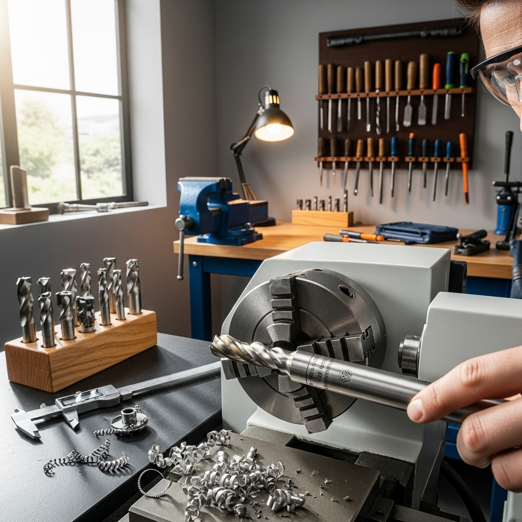 Generate an eye-catching, high-quality featured image prompt for a blog post about: Carbide End Mill