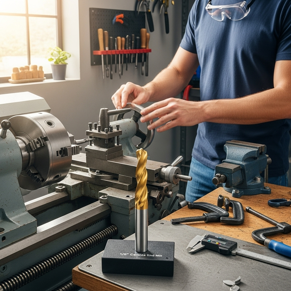 Generate an eye-catching, high-quality featured image prompt for a blog post about: Carbide End Mill