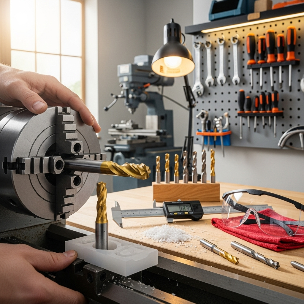 Generate an eye-catching, high-quality featured image prompt for a blog post about: Carbide End Mill