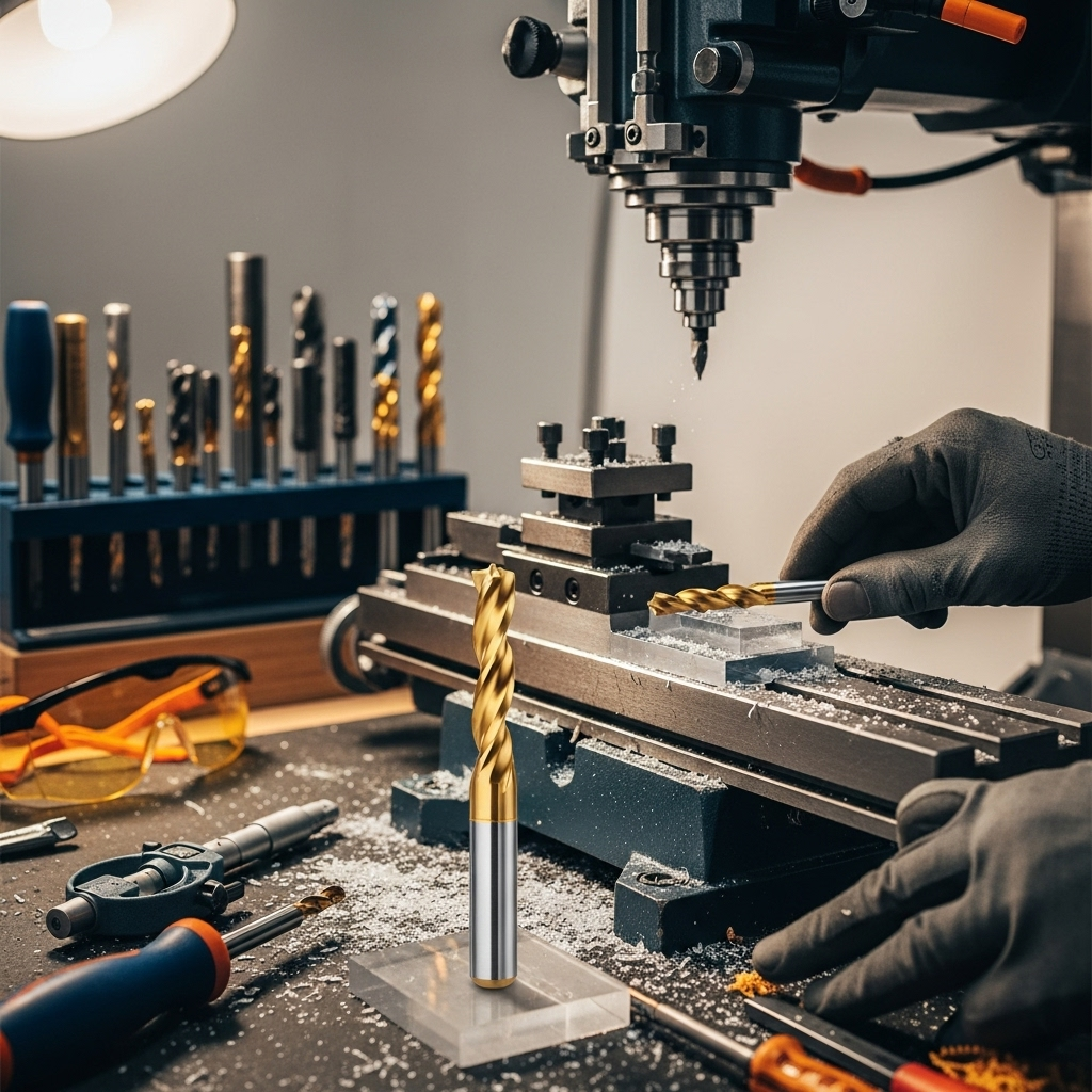 Generate an eye-catching, high-quality featured image prompt for a blog post about: Carbide End Mill